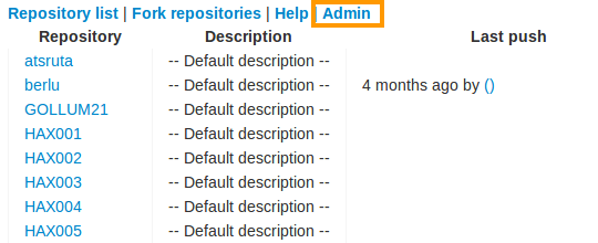 Git's admin section